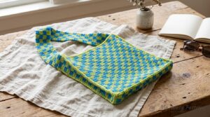 Checked Crochet Tote Bag Pattern Free: Tapestry Gingham Gusseted Shoulder Bag