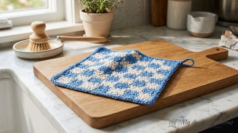 Checkered Gingham Cotton Crochet Dishcloth Pattern Free: Tapestry Colorwork Kitchen Cloth
