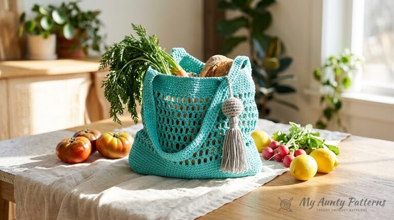 In the Market Crochet Tote Bag Pattern Free: Sturdy Base & Treble Mesh Shoulder Bag