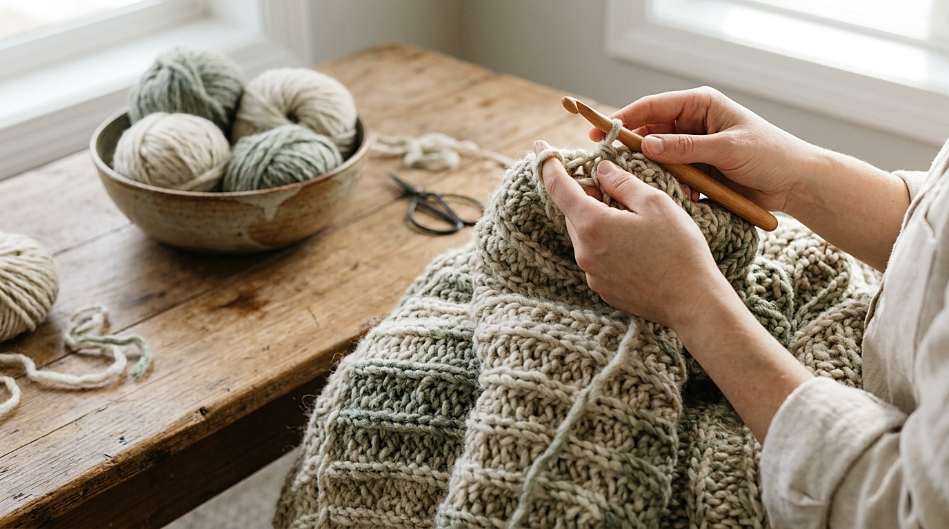 Chunky Waffle Stitch Throw Blanket Free Crochet Pattern
